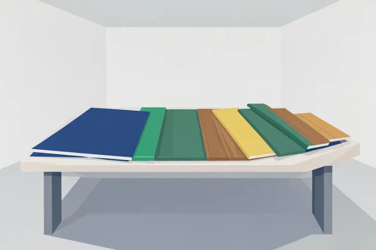 A selection of different affordable kitchen worktop samples laid out.