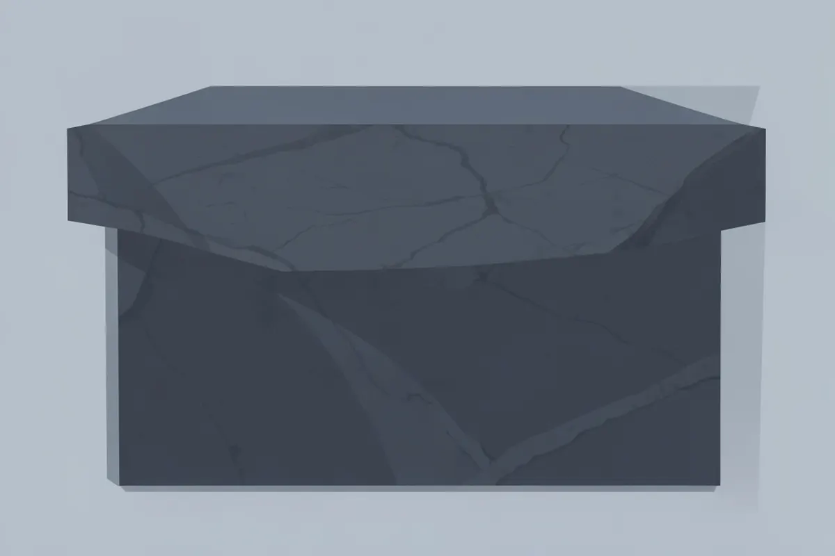 A kitchen island with a dark grey stone-effect worktop.