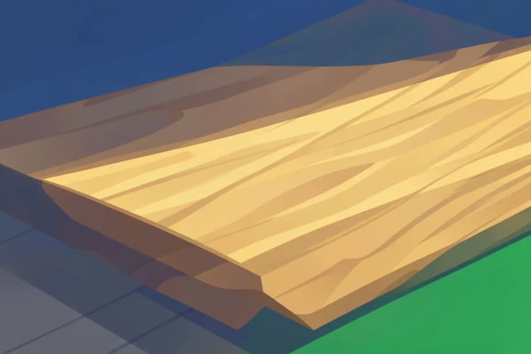 A close-up of a butcher block kitchen worktop with visible wood grain and a slight sheen.
