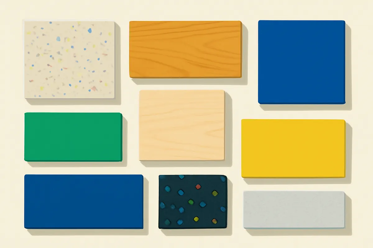 A variety of affordable kitchen worktop materials laid out.