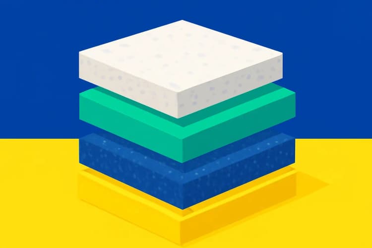 A graphic showing stacked blocks representing quartz and granite countertops.