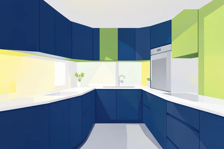 A modern kitchen with white quartz countertops and stainless steel appliances.