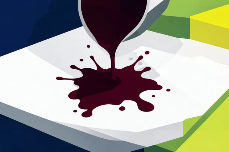 Someone accidentally spilling red wine on a white quartz countertop.