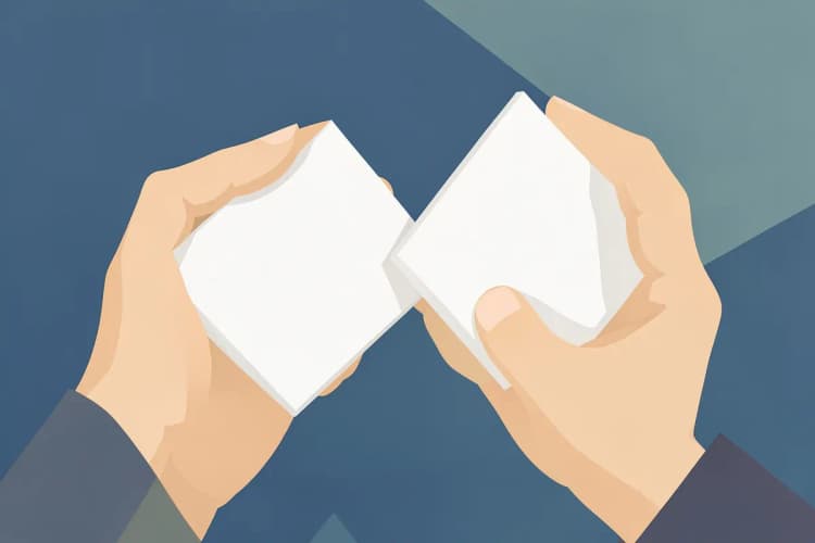 A person comparing different shades of white quartz countertop samples.