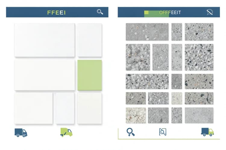 A comparison chart or visual guide for quartz and granite worktop suppliers.